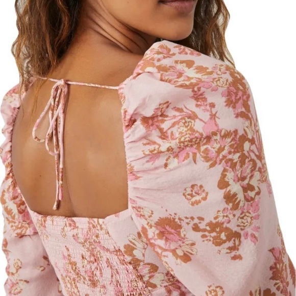 NWT FREE PEOPLE Hilary Printed Top / Blouse | Pink | Size L - Picture 8 of 11